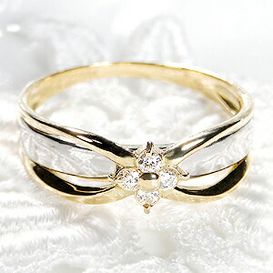 Pt900/K18YG【0.16ct】ダイヤモンド コンビ リング ジュエリー　アクセサリー レディース　指輪 ダイヤ リング プラチナ K18 イエローゴールド ダイヤモンド フラワー コンビ リング ギフト プレゼント ４月　誕生石 送料無料 品質保証書付 コンビ