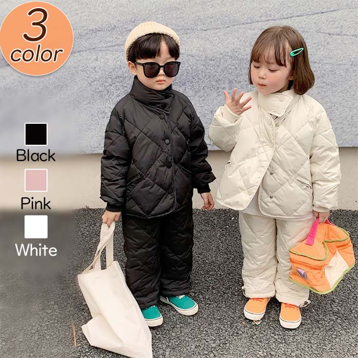 子供 防寒 トップス パンツ ダウン 上下 セット アップ スノーウェア ベビー服 厚手 無地 前開き 雪遊び 防寒着 男の子 女の子 ブラック ホワイト ピンク 白 黒 100cm 110cm 120cm 130cm 140cm 4歳 5歳 6歳 7歳 8歳 9歳 10歳