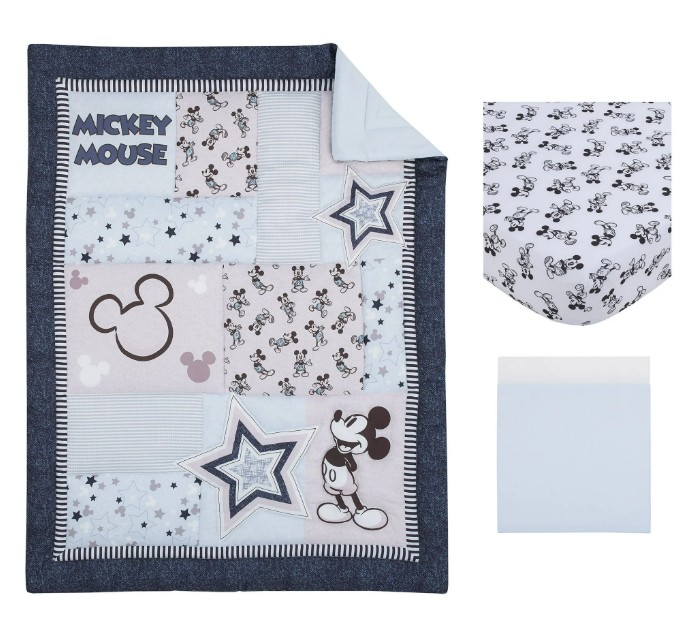【送料無料】Disney Baby　ディズニー　ミッキーマウス　3点セット キルティング ベビー寝具 ベビーベッド 出産祝い 誕生祝い お祝い プレゼント　キャラクター 布団セット 子供部屋 海外直輸入