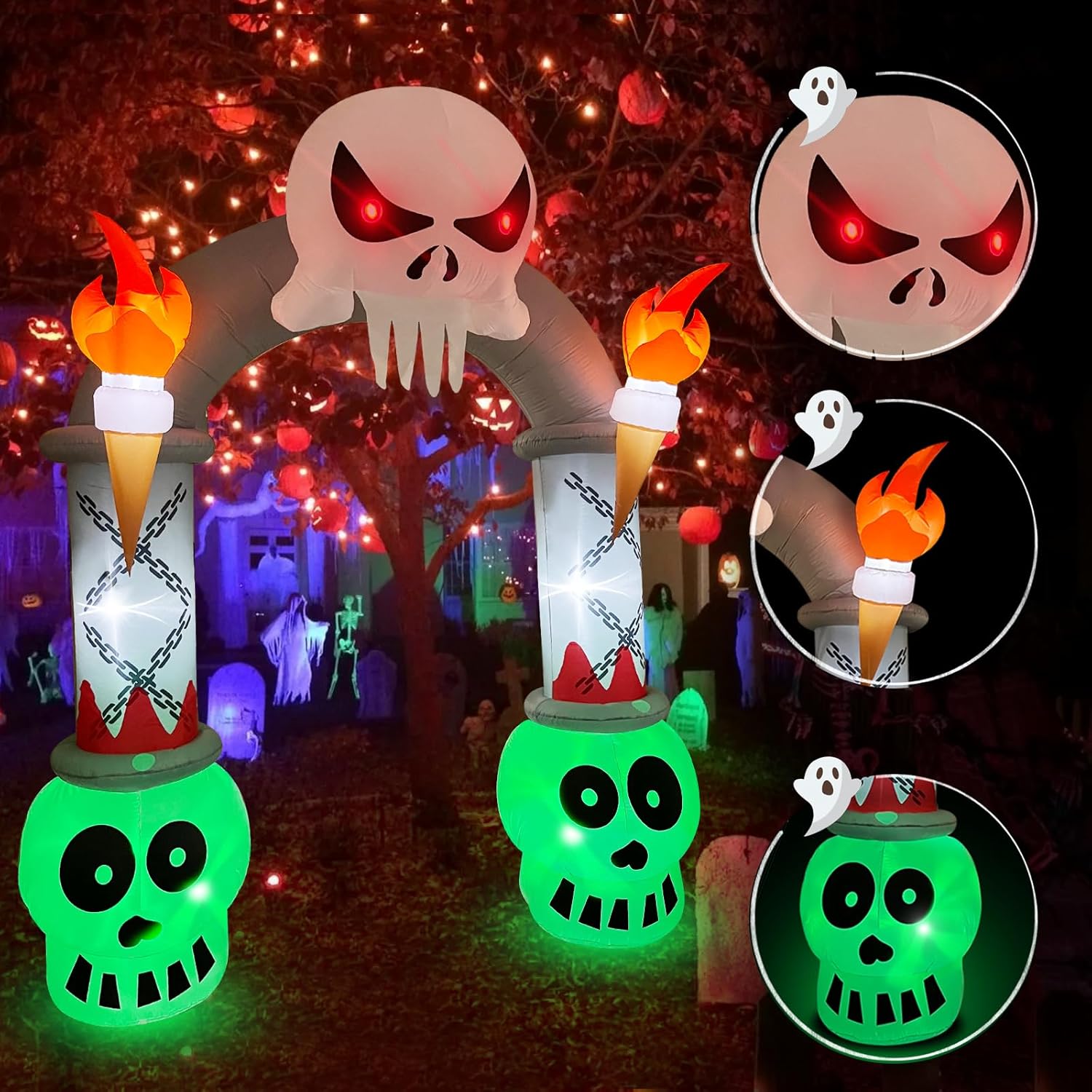 【送料無料】悪魔　死神　スカル　門　アーチ　松明　ゴースト　エアバルーン ハロウィン 装飾 デコレーション ディスプレイ 風船 仮装 エアブロー ふわふわ アメリカ直輸入　送風機内蔵