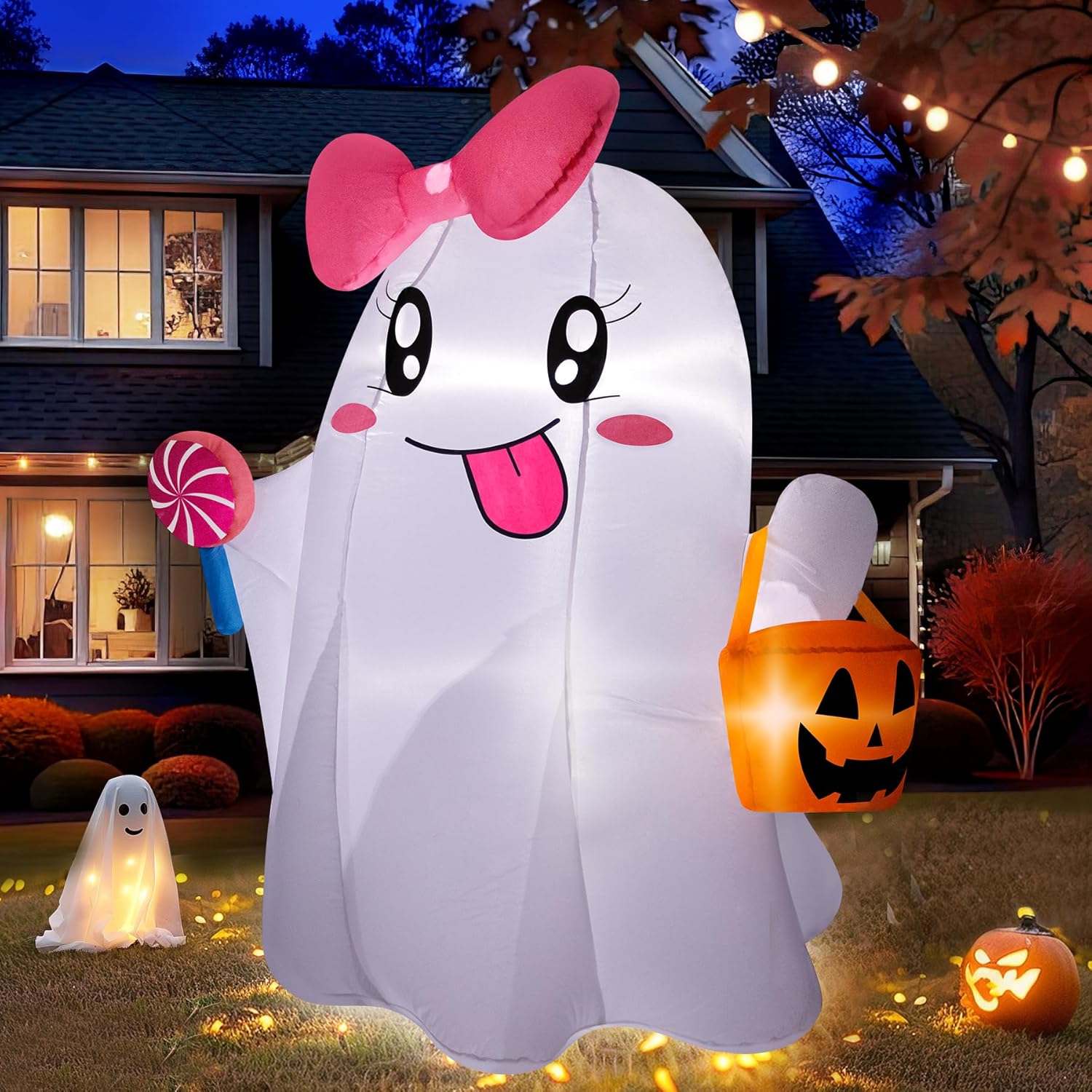 【送料無料】お化けチャン リボン かぼちゃ ゴースト エアバルーン ハロウィン 装飾 デコレーション ディスプレイ 風船 仮装 エアブロー ふわふわ アメリカ直輸入 送風機内蔵