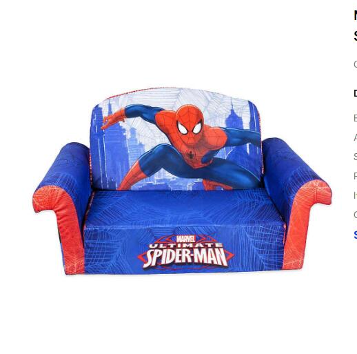 【送料無料】子供部屋　幼児ソファー　マーベル　スパイダーマン　アメリカ完売品 子供用 ソファ 2-in-1 フリップオープンフォーム 家具 　お昼寝布団　ソファベッドMarshmallow Furniture　海外直輸入　ラスト1｜グッズ&times;グッズ