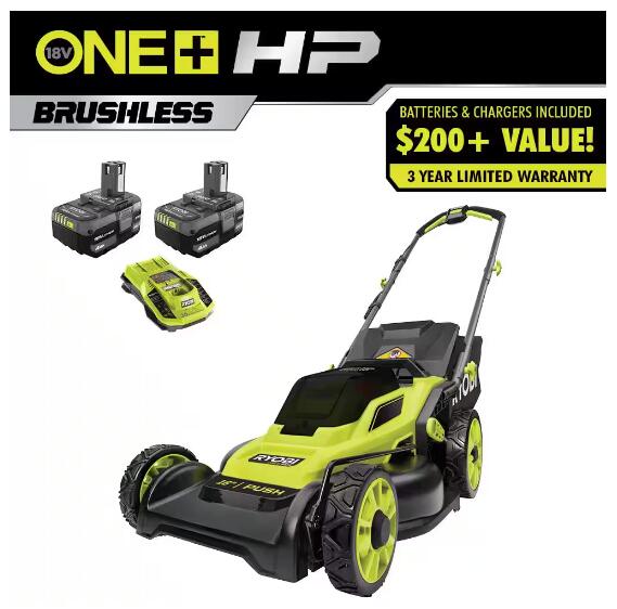【送料無料】RYOBI　ONE+ 18V 16インチ　4.0Ahバッテリーと充電器（2つ）付き　コードレスバッテリー式　手押し芝刈り機　かっこいい！　海外直輸入｜グッズ&times;グッズ