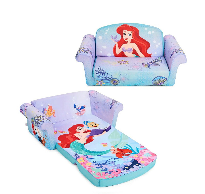 【送料無料】子供部屋　幼児ソファー　Disney　ディズニー　リトルマーメイド　アリエル　アメリカ完売品 子供用 ソファ 2-in-1 フリップオープンフォーム 家具 　お昼寝布団　ソファベッドMarshmallow Furniture　海外直輸入｜グッズ&times;グッズ