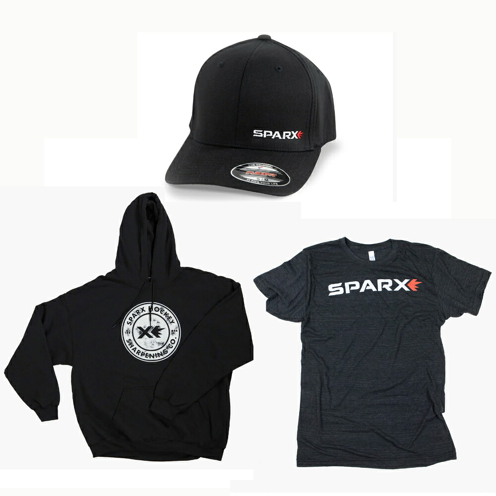 【貨物輸送無料】スケートシャープナー Sparx  かぶり笠 Cap  ティーシャツ パーカー フーディー ロゴタイプ スパークス   自動小銃みがき上げる機 アイスホッケー