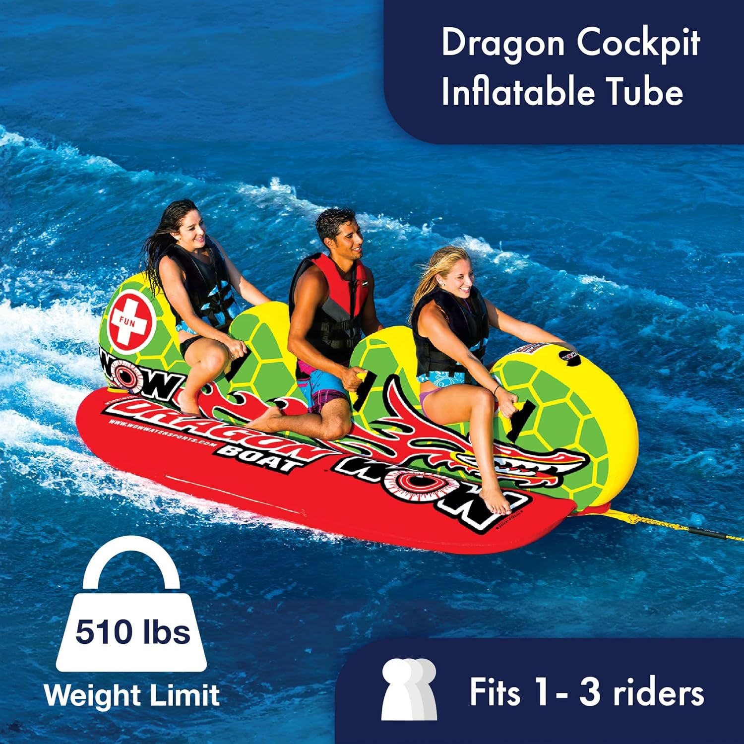 【送料無料】1-3人用　Doragon ドラゴン　 海レジャー 湖 バナナボート トーイングチューブ マリンスポーツ WOW Sports フロート プール 水遊び 浮き輪 Wake Walker Towable Tube 代引不可】【不可】 55,740円
