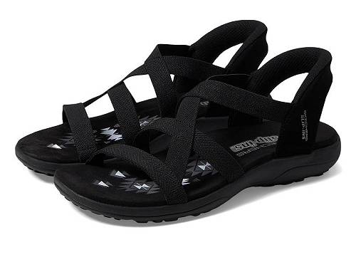 貨物輸送無料 スケッチャーズ SKECHERS レディース お上さん用 シューズ 靴 サンダル Reggae Slim - Stretch Flex Hands Free Slip-Ins - Black/Black