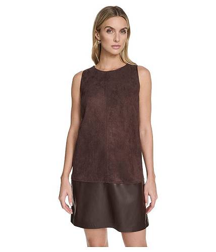 送料無料 カルバンクライン Calvin Klein レディース 女性用 ファッション ドレス Sleevless Suede Shift - Coffee Bean