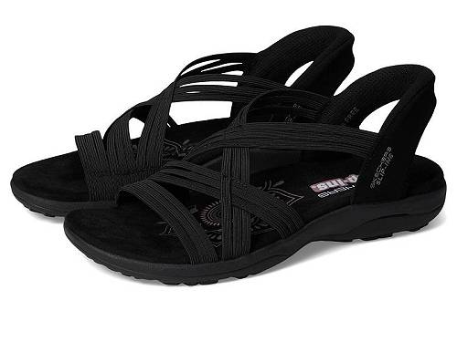 貨物輸送無料 スケッチャーズ SKECHERS レディース お上さん用 シューズ 靴 サンダル Reggae Slim - Simply Stretchy Hands Free Slip-Ins - Black/Black