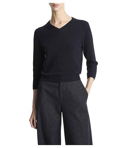 貨物輸送無料 ヴィンス Vince レディース お上さん用 流行り物 ティーシャツ 3/4 Sleeve V-neck Sweater - Coastal Blue