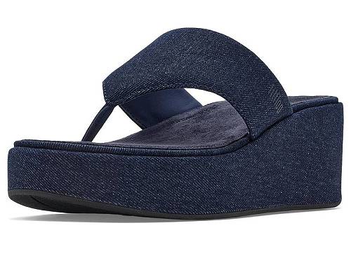貨物輸送無料 相応うフロップ FitFlop レディース 成人女性用 シューズ 靴 踵 Platfforms Denim Wedge Toe-Post Sandals - Dark Denim