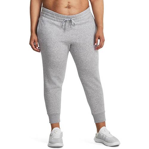 貨物輸送無料 アンダーアーマー Under Armour レディース 成人女性用 流行り物 ズボン下 ズボン Plus Size Rival Fleece Joggers - Mod Gray Light Heather/White