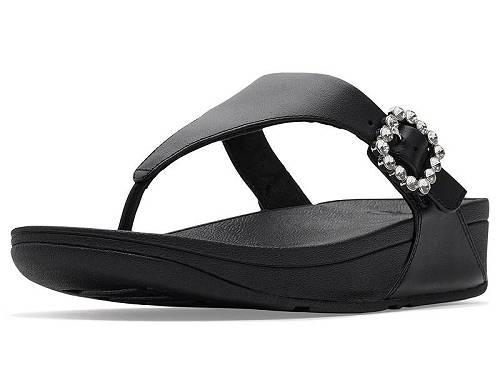 貨物輸送無料 填まるフロップ FitFlop レディース お上さん用 シューズ 靴 サンダル Lulu Crystal-Buckle Leather Toe-Post Sandals - All Black
