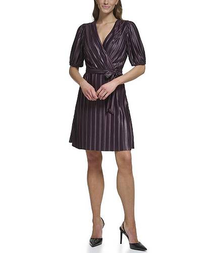 送料無料 ダナキャランニューヨーク DKNY レディース 女性用 ファッション ドレス Short Balloon Sleeve Coated Dress - Aubergine｜グッズ&times;グッズ