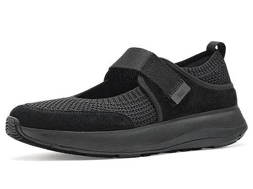 貨物輸送無料 相応うフロップ FitFlop レディース 成人女性用 シューズ 靴 スニーカー 運動すること靴 F-mode Flow Knit/Suede Mary Janes - All Black