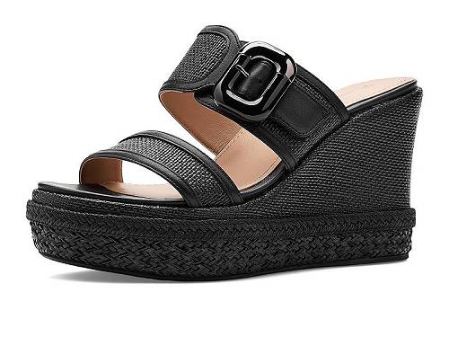 送料無料 ジョーンストンアンドマーフィー Johnston & Murphy レディース 女性用 シューズ 靴 ヒール Addison Buckle Strap Wedge - Black Raffia/Nappa Leather|グッズ×グッズ
