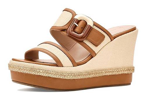 送料無料 ジョーンストンアンドマーフィー Johnston & Murphy レディース 女性用 シューズ 靴 ヒール Addison Buckle Strap Wedge - Natural Raffia/Cognac Nappa Leather|グッズ×グッズ