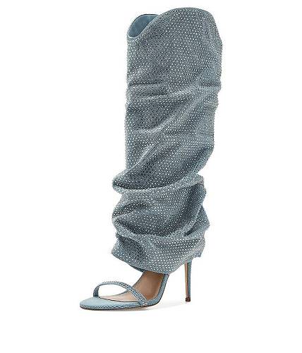 貨物輸送無料 スティーブマデン Steve Madden レディース 亭主もち用 シューズ 靴 ブーツ ロングブーツ Ravine - Denim Rhinestone