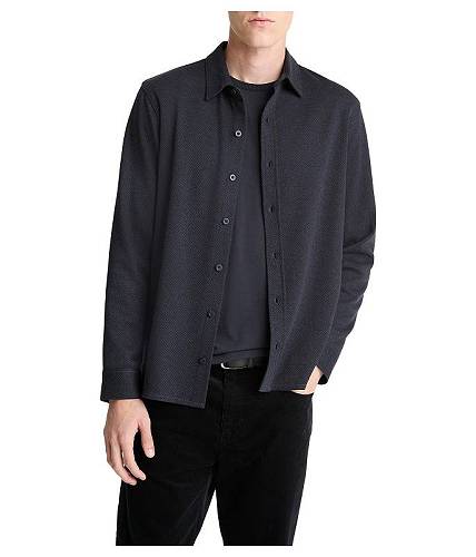 貨物輸送無料 ヴィンス Vince メンズ 成人男性用 流行り物 名取り草プルオーバー Herringbone Long Sleeve Button Front Shirt - Coastal