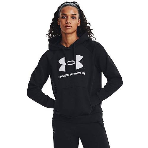 送料無料 アンダーアーマー Under Armour レディース 女性用 ファッション パーカー スウェット Rival Fleece Big Logo Hoodie - Black/White｜グッズ&times;グッズ