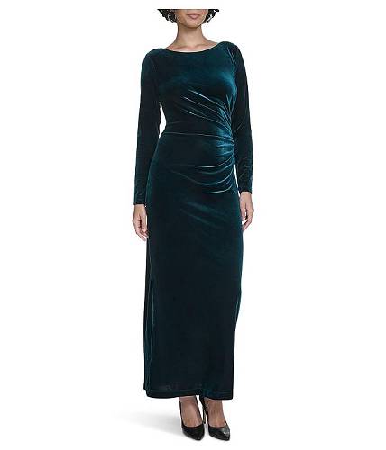 送料無料 カルバンクライン Calvin Klein レディース 女性用 ファッション ドレス Velvet Long Sleeve Maxi - Malachite｜グッズ&times;グッズ