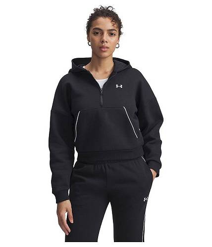 送料無料 アンダーアーマー Under Armour レディース 女性用 ファッション パーカー スウェット Rival Fleece Piped 1/2 Zip Hoodie - Black/White|グッズ×グッズ