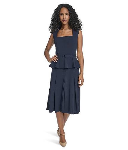 送料無料 カルバンクライン Calvin Klein レディース 女性用 ファッション ドレス Short Sleeve Scuba Crepe Belted Peplum Aline - Indigo|グッズ×グッズ
