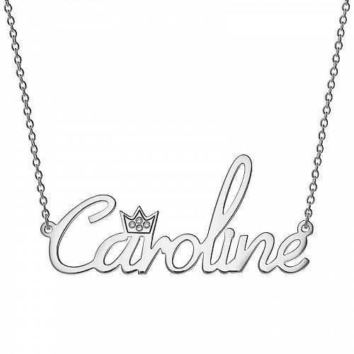 Personalized Planet Personalized レディース用 Sterling or over Name with Clear Crown ネックレス Silver オリジナル・名入れ【送料無料】【代引不可】【あす楽不可】画像