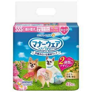 【今ならシルコットウェットプレゼント】【送料無料】ユニ・チャームペット マナーウェア 女の子用 SSSサイズ 超小型犬用 42枚【マナーウェア】 １２個セット※メーカー都合によりパッケージ、デザインが変更となる場合がございますユニ・チャームペット｜グッズバンク店