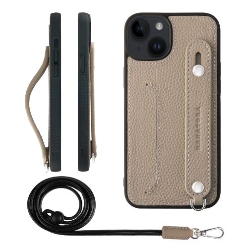 HANATORA for iPhone 14Plus ケース 本革 耐衝撃 背面ベルト ストラップリング スマホケース スマホ スタンド機能 ネックストラップ 付き カードポケット シュリンクレザー ギフト グレージュ CGHGZ-1｜goods street