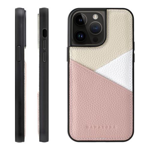 HANATORA for iPhone 14ProMax 容れもの 本革 耐衝撃 スマホケース スマホ 歌留多隠し パステルカラー シュリンクカーフレザー 差し上げ物 磁石なし サクラ色 PSP-14ProMax-Pink