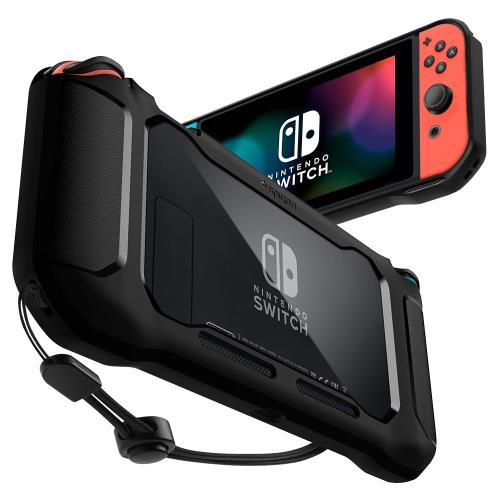Spigen Rugged Armor Nintendo Switchケース用 ストラップ保護ケース マットブラック