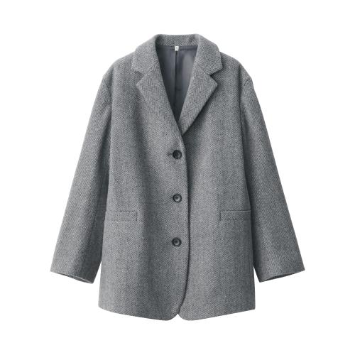無印良品 ジャケットコート婦人 再生ウール混ジャケットコート (グレー柄)レディース