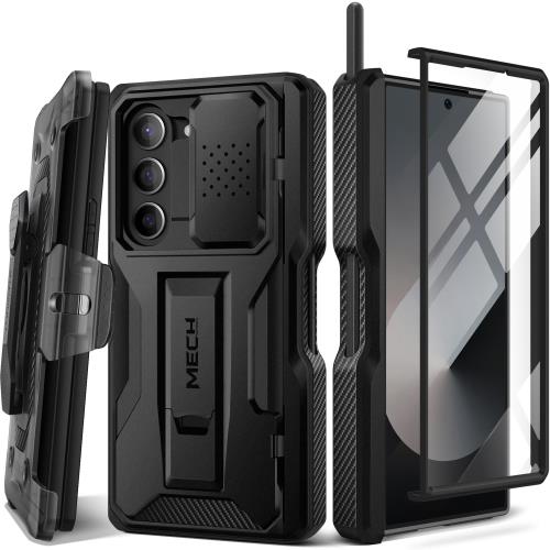 TONGATE for Z Fold 6 ケース、 [Sペンスロット＆ヒンジ保護付き］[強化ガラススクリーンプロテクター] Samsung Galaxy Z Fold 6用フルボディ軍用落下スマホケース キックスタンド＆ベルトクリップ付き、ブラック