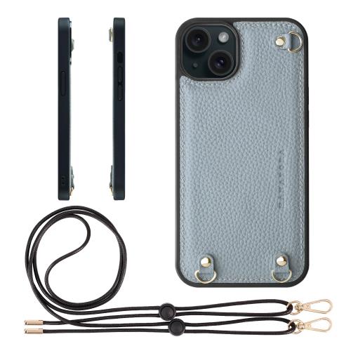 HANATORA for iPhone 15Plus 入れもの MagSafe 相応う 本革 耐衝撃 バンパー型 スマホケース スマホ ストラップ 付き添い人 シュリンクレザー 差し上げ物 マグセーフ相応う 青み薄墨色 D3GZ-15Plus-BlueGray