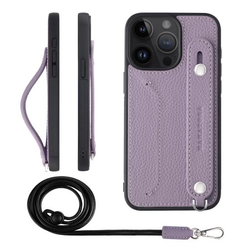 HANATORA for iPhone 15ProMax ケース 本革 耐衝撃 背面ベルト ストラップリング スマホケース スマホ スタンド機能 ネックストラップ 付き カードポケット シュリンクレザー ギフト パープル CGHGZ-15｜goods street