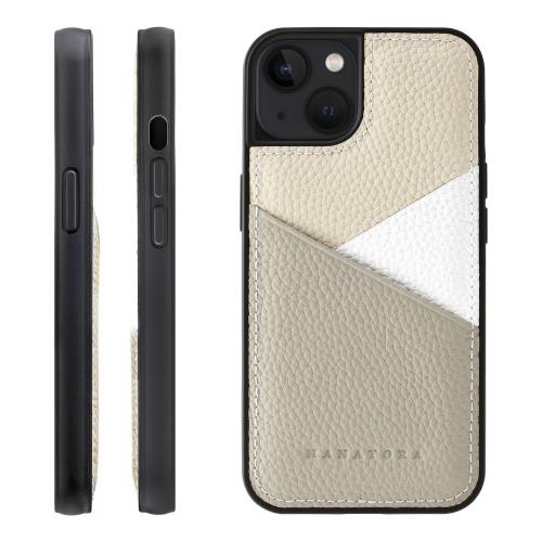 HANATORA for iPhone 13 ケース 本革 耐衝撃 スマホケース スマホ カードポケット パステルカラー シュリンクカーフレザー ギフト マグネットなし グレー PSP-13-Gray