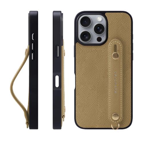 HANATORA for iPhone 16ProMax ケース 本革 耐衝撃 背面ベルト スマホケース スマホ スタンド機能 ネック ストラップ 付き エンボスレザー ギフト マグネットなし グレージュ NGH-16ProMax-Grege