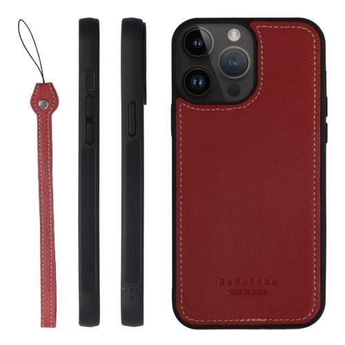 HANATORA for iPhone 13ProMax ケース 本革 日本製 耐衝撃 スマホケース スマホ ストラップ 付き シュリンクカーフレザー ギフト マグネットなし レッド SPGJP-13ProMax-Red