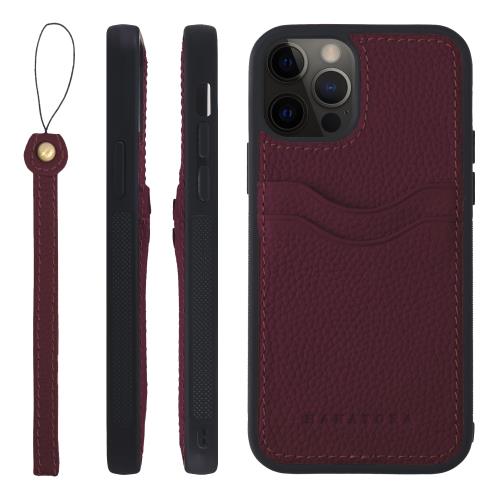 HANATORA for iPhone 12 12Pro ケース 本革 耐衝撃 バンパー型 スマホケース スマホ ストラップ 付き シュリンクレザー ギフト ワイン CPGGZ-12Pro-Wine