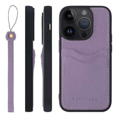 HANATORA for iPhone 14Pro ケース 本革 耐衝撃 バンパー型 スマホケース スマホ ストラップ 付き シュリンクレザー ギフト パープル CPGGZ-14Pro-Purple