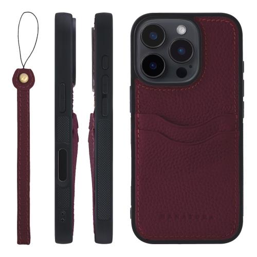 HANATORA for iPhone 16Pro ケース 本革 耐衝撃 バンパー型 スマホケース スマホ ストラップ 付き シュリンクレザー ギフト ワイン CPGGZ-16Pro-Wine