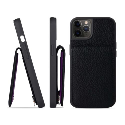 HANATORA for iPhone 12 12Pro ケース バンパー型 本革 スマホケース スマホ カードポケット スタンド ショルダーストラップ 付き シュリンクカーフレザー ブラック SCPG-12Pro-Black ギフト 誕生日 女性 男性 彼女 お母さん お父さん 人気商品 30代 40代 50代 60代 70代