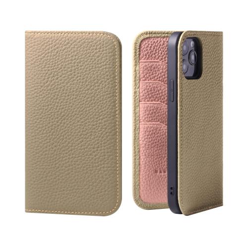 HANATORA for iPhone 14ProMax ケース 手帳型 本革 スマホケース スマホ スタンド コードホルダー 付き シュリンクカーフレザー マグネットなし グレージュ + ピンク PH-14ProMax-Grege-PK ギフト 誕生日 女|goods street