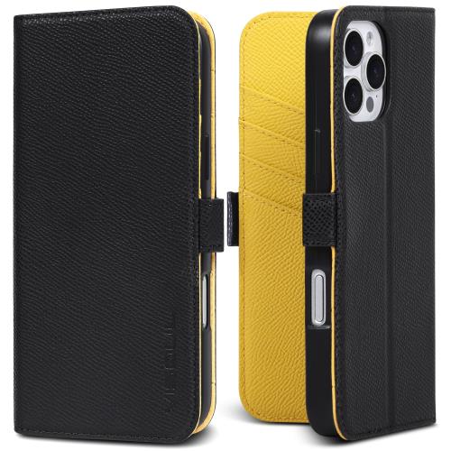 VISOUL iPhone16ProMax 対応ケース 手帳型 本革 アイフォン16プロマックス 手帳型ケース MagSafe対応 スマホケース サイドマグネット型 携帯ケース 16promaxレザーケース 横置きスタンド カード収納 全面保護 柔軟なTPU素材 アイホン16 ProMax レモン