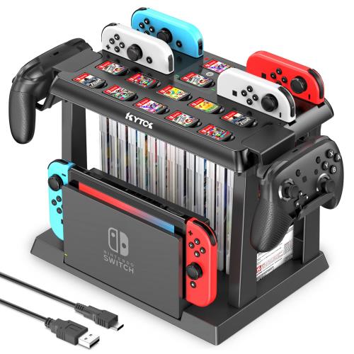 Switch収納スタンド Kytok Joy-Con充電スタンド Switchドック収納 Joy-Con/Proコントローラー/スイッチ本体とドック/ゲームソフト全部収納可能 組立式 省スペース 多機能 大容量 オールインワンスタンド