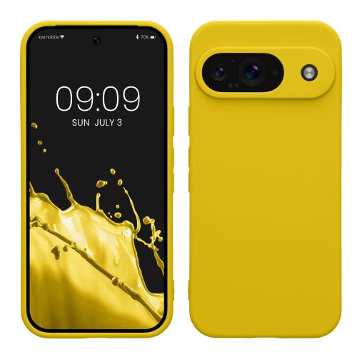kwmobile スマホケース Google Pixel 9相応う 入れもの - かっこ良い電話機 うしろ側押しかぶせる TPU 耐衝撃 目映ゆい 黄色