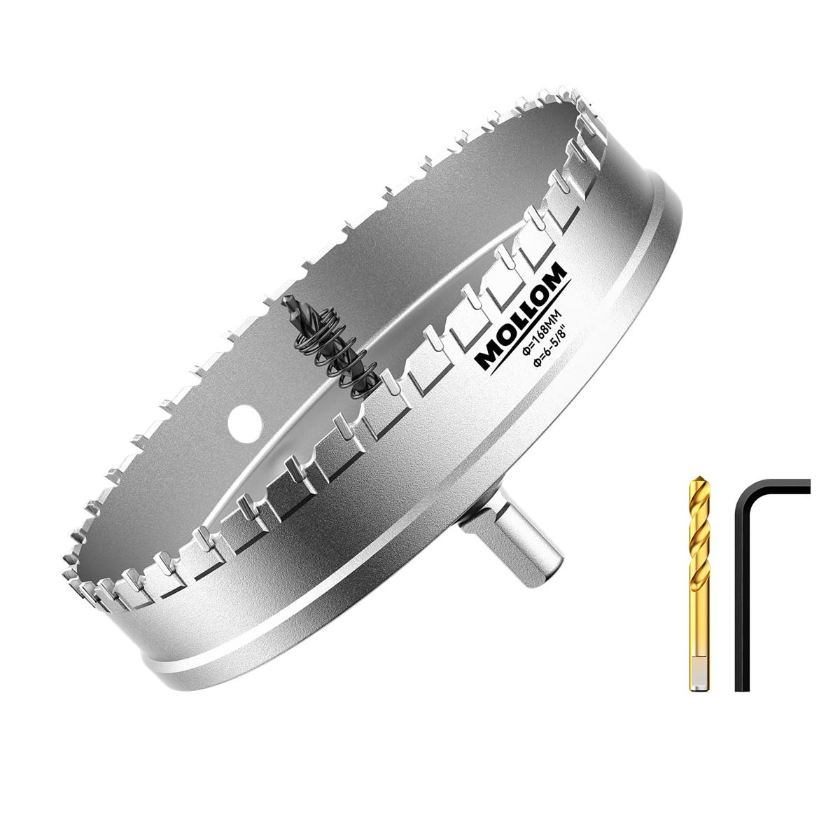 Mollom (6-5/8インチ | 168mm) 高耐久超硬ホールソー、パイロットドリルビット2個、ホールカッターはステンレス鋼、軟鋼、鉄、銅、真鍮、プラスチックをカットします｜グッドタイムストア店