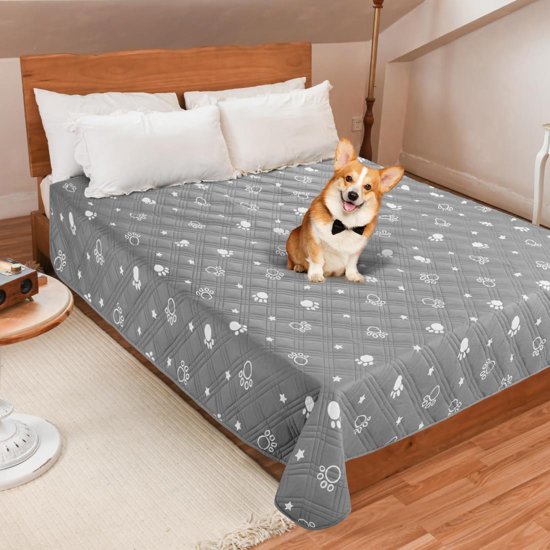 LOOBANI 防水カバー ベッド 防水シーツ シングル ダブル ベッド 犬 猫用 ベッドカバー 防水 ソファー 防水シーツ 漏れ防止 滑り止め 家具プロテクター 丸ごと洗える 噛み耐性 速乾 消臭 防ダニ 抗菌加工 大判 おねしょシーツ 尿失禁 ペット粗末対策 介護用 (グレーの爪跡デザ