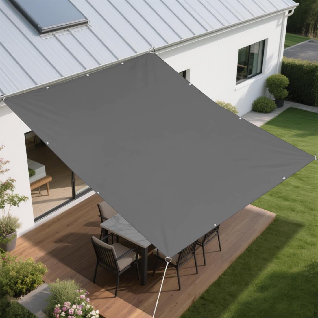 BIGLOONG 日除けシェード 日よけ 暑さ対策 雨除け撥水防水 サンシェード 400Dポリエステル ハトメ式強度UP PU塗装 紫外線UVカット ベランダ オーニング 芝生 庭園 プール 池 デッキ カイルヤード 中庭 裏庭 ドアヤード 公園 カーポート パーゴラ サンドボックス (グレー, 3*5